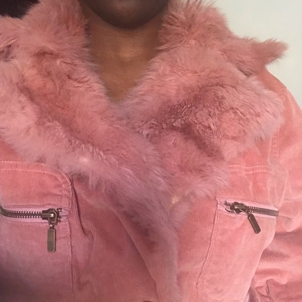 Corduroy Jacket with Rabbit Fur Collar